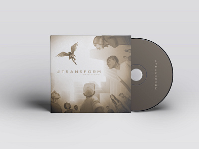 Transform album cover bass city crowd flying guitar jazz music sepia urban wings