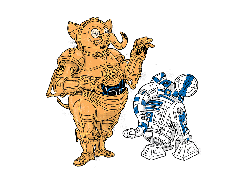 C3PO & R2D2 Elephants c3po comic droid elephant halftone illustration mech movie r2d2 robot space star wars