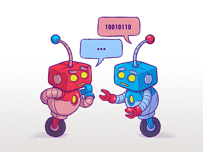 Chatbots android bot cartoon chat code comic cute droid illustration mech metal programmer robot talk tech word bubble