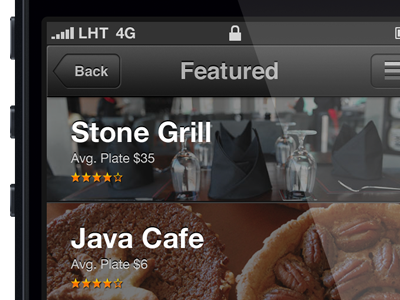 Featured View app dark featured ios restaurant ui