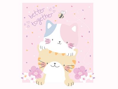 Better Together Kittens baby cats design flat illustration kittens surface design vector