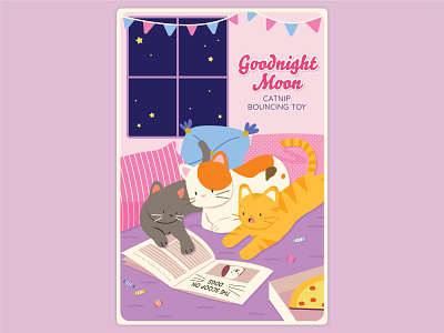Goodnight Moon cats design flat illustration packaging surface design vector