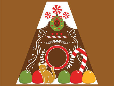 Kitty Gingerbread House cats christmas design flat holiday illustration packaging surface design vector