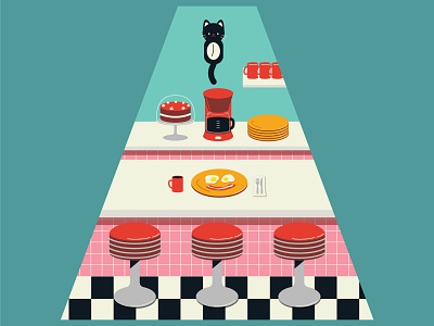 Kitty's Diner cats design flat illustration packaging surface design vector