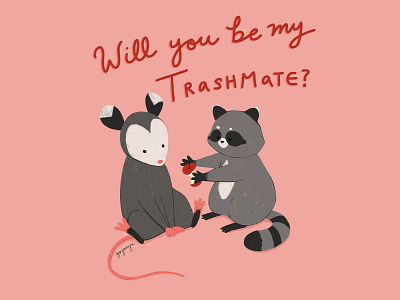 Trashmates Valentines cute art design illustration opossum procreate raccoon trash animals