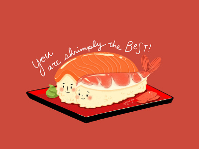 Shrimply the Best design illustration procreate sushi valentines