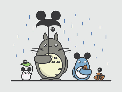 Totoro & Mickey Ears illustration mickey mouse soot sprites totoro