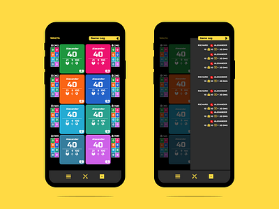 8 Player Screen & Game Log app design ui ux