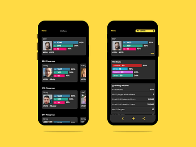 Profile & Stat Tracking Screens app design ui ux