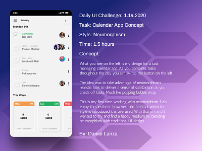 Daily UI Challenge: Jan 14 2020 calendar concept design figma mockup neumorphism product design task manager ui ui challenge ui design uiux ux ux design
