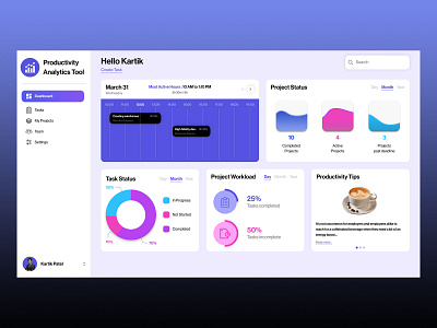 Productivity Analytics Tool branding dashboard dashboard app dashboard template dashboard ui design dribbble best shot monitoring dashboard productivity app saas app task time management typography ui ux work from home workload