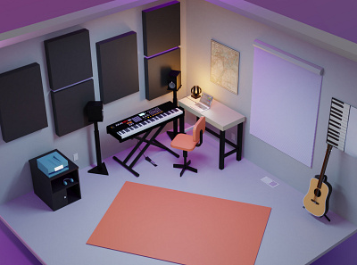 Music Room 3d blender blender3d blender3dart guitar lowpoly musician musicians piano room speakers