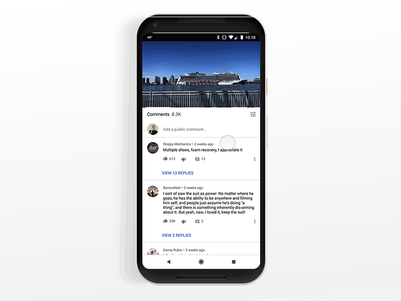 Curated Comments for YouTube android prototype ui ux