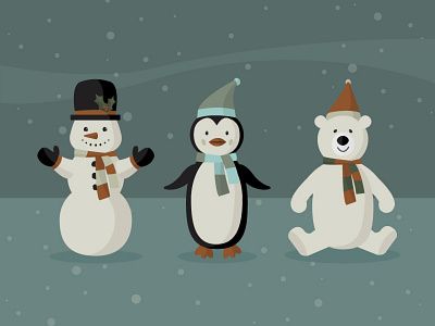 Polar Pals animals characters christmas holiday illustration penguin polar bear scarves snow snowman winter wonderland