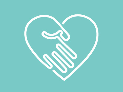 Heart in hand hand heart line logo simple turquoise