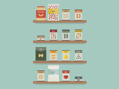 Food Shelf bags boxed canned cans food fruit illustration interactive jar non perishable