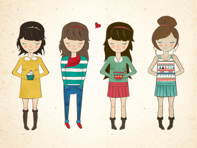 Characters characters friends girls handdrawn illustration pattern