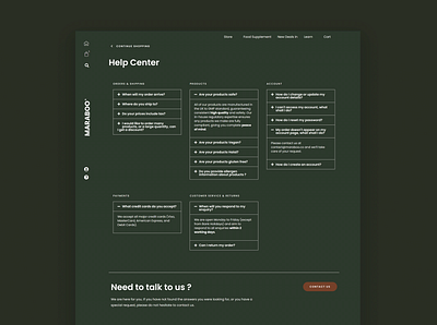 Vegan Food Supplement Store Help Center Page design ui