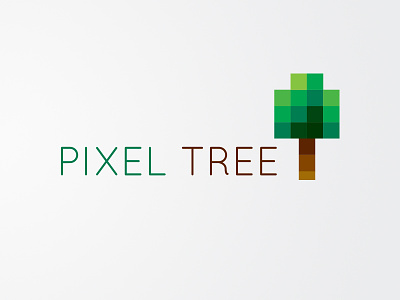 Pixel Tree Logo Design blocks brown green nature pixel square tree