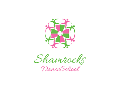 Shamrock Logo branding dance flowers green identity design illustration logo logo design people pink school