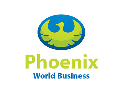 Phoenix World Business Logo Design animal bird blue branding green identity design logo design phoenix