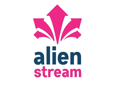 Alien Stream Logo Design alien arrows blue branding identity design logo logo design pink stream