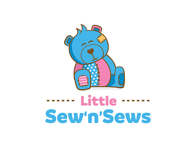 Little Sew n Sews Logo Design animal bear blue branding identity design illustration knitting logo logo design pink sewing teddybear