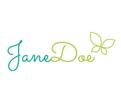 Jane Doe Logo butterfly green identitydesign jane jane doe logo logo design personal branding script teal typemark