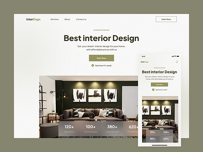 Hero section and responsive Interior design landing page