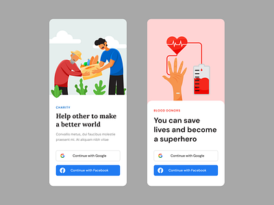 Charity and blood donors Mobile App Welcome Screen UI Design blood donors mobile app charity mobile app design landing page ui ui design ui ux design vector welcome screen ui design