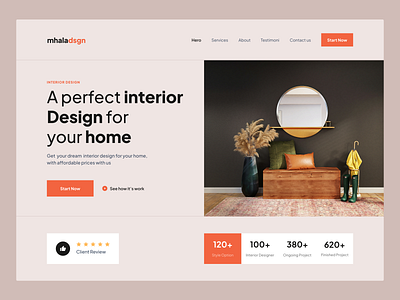 Hero section for interior design landing page