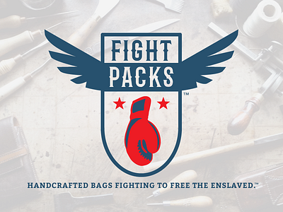 Fight Packs blue boxing branding company fight logo red star wings