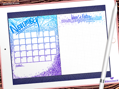 November 2018 Bullet Journal Monthly Log | iPad Pro bullet journal calendar custom brushes digital art digital illustration digital lettering digital painting doodle illustration lettering monthly log photoshop
