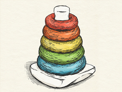 Rainbow Rings illustration linoleum rainbow toys woodcut