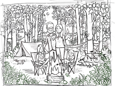 Atkinson’s Portrait bike camping family fire forest hiking portrait sketch trees