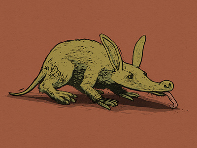 Aardvark aardvark animal illustration linoleum woodcut