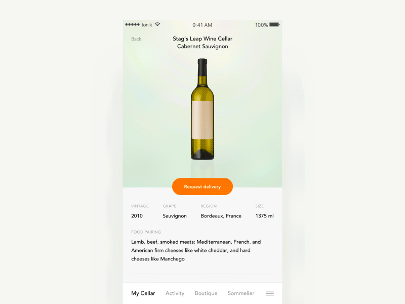 wine app interaction app clean ios minimal sommelier uber ui ux warm wine