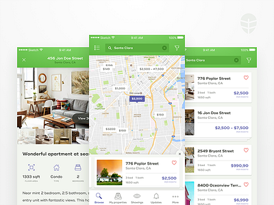 🏠 onerent – renter app app application clean green interface ios list map mobile product ui ux