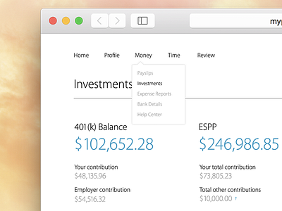 Employee Self-Service Web Portal – Investments Page