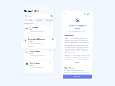 Exploration Job Search Application app design job job application job board job listing minimal mobile ui ux web web design