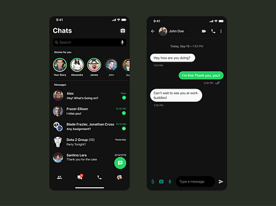 Whatsapp Redesign Concept [Dark Mode] dark mode minimal mobile redesign ui ux whatsapp