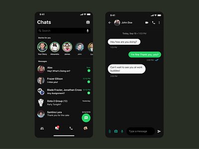 Whatsapp Redesign Concept [Dark Mode]