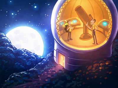 Observatory Exterior Concept Art artwork boardgames concept art concept design digital art game art game design illustration landscape mobile game moon night