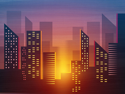 Raydroid cityscape dystopian glow gradients minimalist scifi vector art