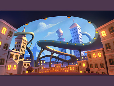 Upside Down Town 3d 3d art 3d environment animation cartoon city lighting maya modeling skyscraper town whimsical
