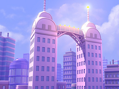 Skybridge 3d 3d art 3d environment animation building city lighting maya modeling skyscraper town vray whimsical
