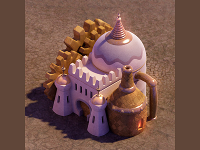 Taara Temple Workshop 3d 3d environment alchemy arab building castle desert dome furnace gears iphone game isometric magic middle east steampunk tower