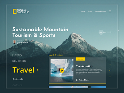 Concept UI Design: National Geographic beautiful cover design flat full width geographic hero image minimal national section ui ux website