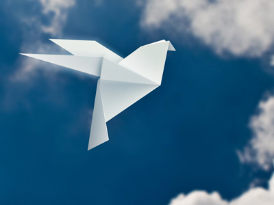 origami bird blue float paper sky