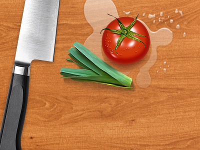 something's cookin' knife leek tomato water wood